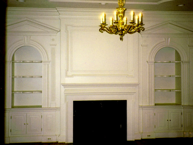Dining Room Fireplace Wall with custom Cabinets